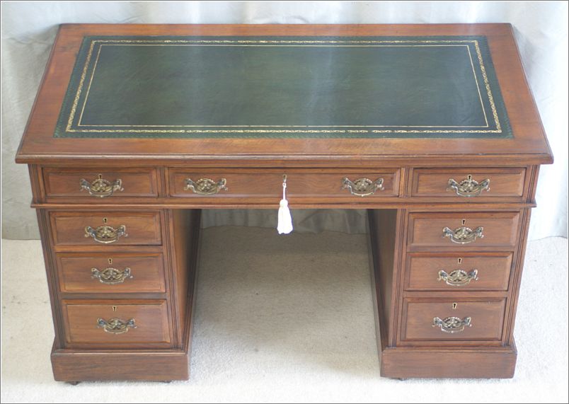 2071 Small Antique Walnut Pedestal Desk (6)